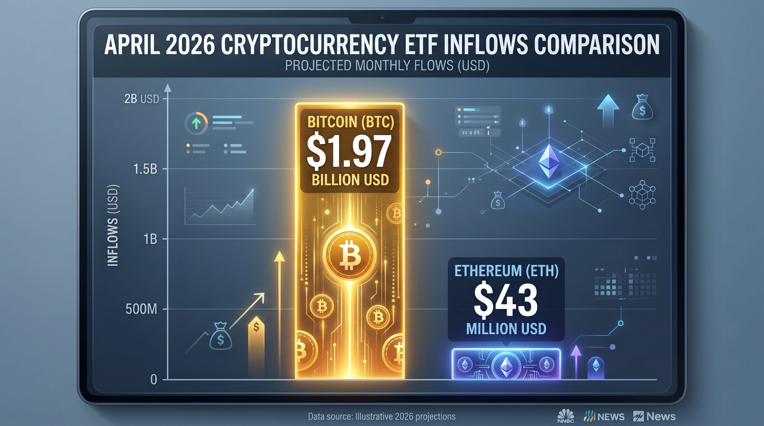 ETF flow Bitcoin vs Ethereum duben 2026